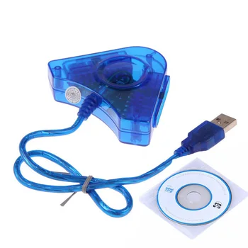 1 סט כחול בקר USB Gamepad מתאם ממיר כבלים מתאימים עבור פלייסטיישן 2 PS2 Joypad למחשב משחקים כפול יציאות עם תקליטור מנהל ההתקן
