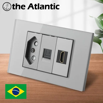 20A ברזיל לשקע עם RJ45, HDMI טלוויזיה ישב אנטנה 118Type שקע חשמל אפור זכוכית מחוסמת לשקע ברזיל התקע לשקע משלוח חינם