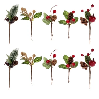 30Pcs אדום חג המולד ברי אורן מרים עם הולי ענפי החג פרחים עיצוב פרחים-מלאכת יד