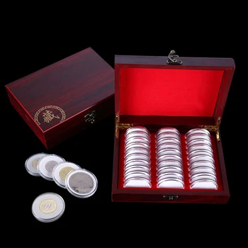 30Pcs סיבוב מטבעות מקרה מחזיקי מיכל אחסון תיבות תצוגה תיבת עץ מטבעות הנצחה תיבת התרומות