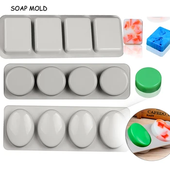 4 חורים סיליקון עגול סבון, עובש בעבודת יד סבון ביצוע צורות 3D אליפסה כיכר סבונים תבניות כיף מסיבת חתונה מתנות