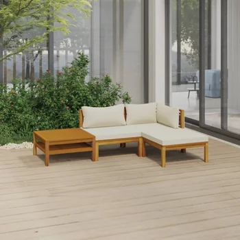 4 חתיכה פטיו טרקלין להגדיר עם קרם כרית מוצקה שיטים הספה בגינה חיצוני התיכון ספה ספה פינתית