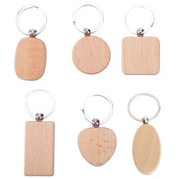 50Pcs DIY ריק עץ מפתח שרשרת מלבן לב סיבוב אליפסה גילוף טבעת מפתח עץ מפתח שרשרת, טבעת