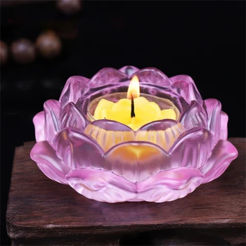 7 אור בעל פמוט Lotu פרח צבעים קריסטל תה זכוכית נר עיצוב הבית