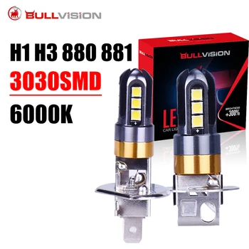 BULLVISION H1, H3 Led המכונית ערפל אורות H27 880 881 3030 SMD 6000K מוטו לבן אוטומטי טורבו רישוי אורות הנורה מנורת 12V 24V 2pcs