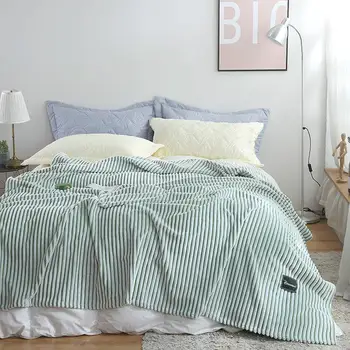 Bonenjoy שמיכות עבור מיטות ירוק עם פסים חמה אריג הספה לחורף couverture polaire קורל פליז פלנל, כיסוי מיטה שמיכה