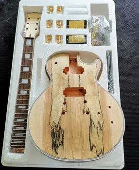 DIY גמור גיטרה חשמלית להכנת ערכות היי-LP סגנון Okoume הגוף צוואר מייפל סקייט אצבעות,נגינה בגיטרה עם כל Hardwares +