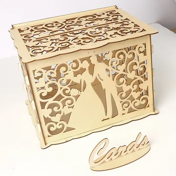 DIY החתונה כרטיס תיבת עץ כמה כסף קופסאות חלולות דפוס פרחוני עיצוב חתונה מתנת המעטפה יום הולדת אספקה