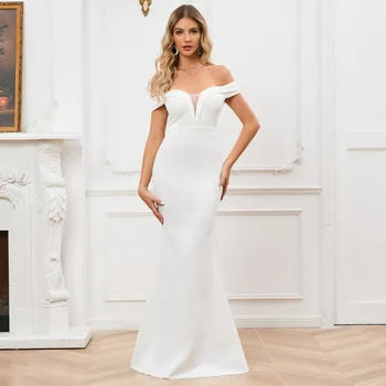 DYQIU 2023 חדש לבנים פשוטים החתונה השמלה אלסטי כתף שמלת כלה צד שרוול Ruched כלה שמלת חתונה שמלת הנישואין.