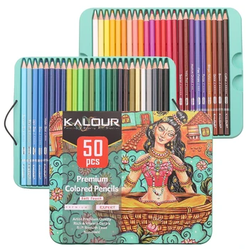 KALOUR 50 יצירה אמן Premium צבע השמן עפרונות עשירה ותוססת ColorsSoft חלק להוביל אמן צביעה אמנות אספקה תיבת פח
