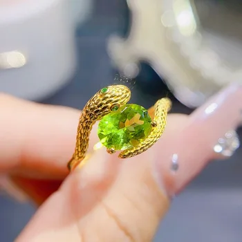 MeiBaPJ טבעי אבן החן פרידוט אופנה נחש הטבעת לנשים אמיתי 925 כסף סטרלינג קסם בסדר מסיבת תכשיטים