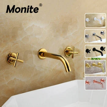 Monite שחור מט אמבטיה ברזים לאמבטיה המשותפת & פצל סגנון צבע מרובות הקיר מותקן כיור כיור ברז מיקסר ברז