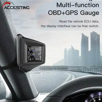 OBD GPS Head-up Display כפול מערכת המכונית דיגיטלית האד GPS מד מהירות 2 אינץ ' LCD מעל למהירות אזעקה מהירות המכונית מקרן
