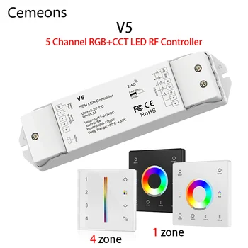 RGB-CCT בקר LED V5 DC 12-48V 2.4 G RF חכם החיים 5 1 יחידה צבע RGBW RGB CCT רצועת אור LED שלט רחוק אלחוטי