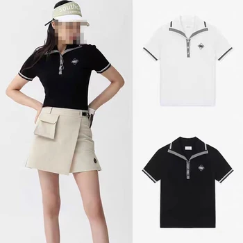 SOUTHCAPE ביגוד גולף של נשים עם שרוולים קצרים סריגים 23 הקיץ החדש התאמת צבעים ג ' וקר למעלה גולף ספורט לנשימה ללבוש מזדמנים