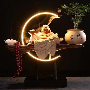 Zhaitreya בודהה קישוטי קרמיקה צוחק בודהה יצירתי עם תאורה סיני חדש זן סלון מרפסת שולחן במשרד