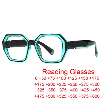 אופנה חדשה רוחק ראייה משקפי קריאה גברים נגד אור כחול רטרו מצולע מרובע ירוק משקפיים נשים הקוראים +1.5 3.5 3.75