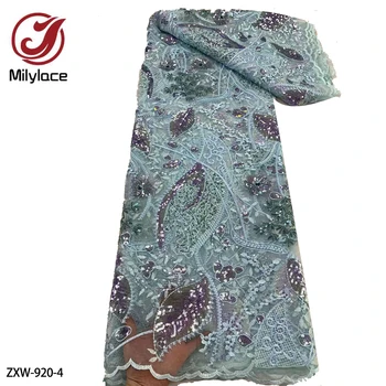 איכות רקמת פאייטים תחרה צרפתי יוקרה מראה אלגנטי בד שמלת כלה תחרה בד בבד השמלה ZXW-920