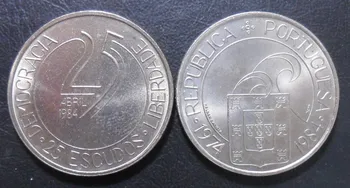 אירופאי פורטוגזית הרפובליקה 1984 10 יום השנה ה הרביעי השנייה חמש מהפכות 25 Escudos ההנצחה Coin100% מקורי