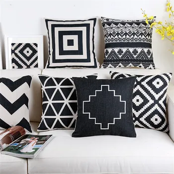 אישית שחור לבן דקורטיביים לזרוק את הכרית גיאומטריה פוליאסטר מושב המותניים כרית כיסוי על הספה עיצוב הבית