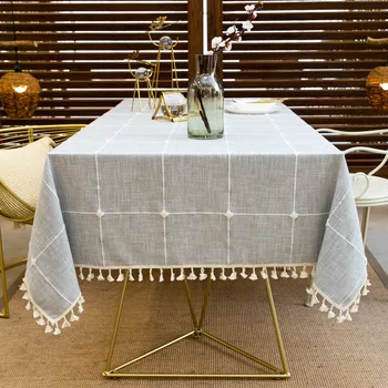 אריג כותנה, פשתן מלבן המפה החתונה מלון אירועים כיסוי שולחן מקורה חדר האוכל מעוצב כיסוי שולחן עם ציציות
