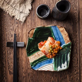 בסגנון יפני סדיר צבוע קרמיקה ערב צלחת בצורת 7 אינץ עוגה, צלחת פירות מסעדת מלון כלי מטבח