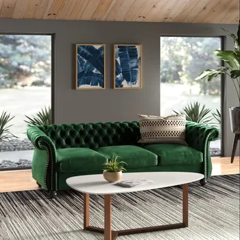 בסלון ספת צ ' סטרפילד מרופדים המצויץ 3-מושב הספה קטיפה ירוק