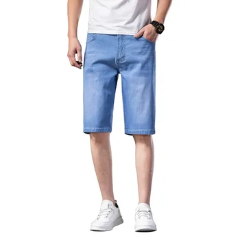 גברים מכנסי ג 'ינס קצרים 2021 קיץ סגנון חדש מקטע דק אלסטי כוח Slim Fit ג' ינס קצר זכר מותג ביגוד כחול