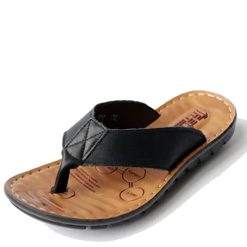 גברים קיץ נעלי עור כפכפים נעלי חיצונית חוף מזדמנים שטוחות נעלי מגמה שטוח החלקה קליפ הבוהן Sandalias גודל גדול