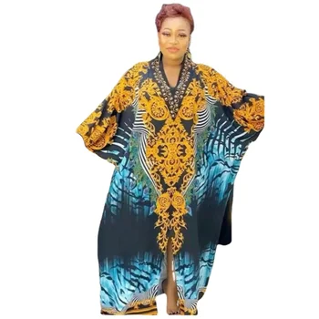 דאשיקי אפריקה שמלות לנשים הקיץ אפריקה השרוול הארוך V-צוואר פוליאסטר דפוס שמלה ארוכה נשים Abaya אפריקה בגדים
