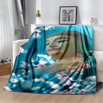 דת הודית מדיטציה בודהא פלנל, שמיכה רכה, מצעים לזרוק שמיכות על המיטה ספה רכה לכסות בכיסוי מיטה זוגית גודל קינג