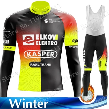 החורף צוות Elkov קספר 2023 רכיבה על אופניים ג 'רזי איטליה להגדיר גברים שרוול ארוך צ' כית רכיבה על אופניים לבוש חליפה MTB אופני כביש מכנסיים, סינר יוקרתי