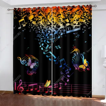 המים גל המוסיקה צבע תווים מוסיקליים הוילונות בחדר חלון גדול בסלון וילונות בד חיצוני קישוט חלון ילדים