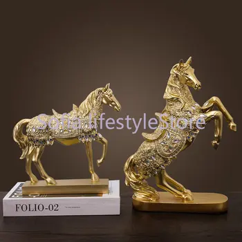 המשרד שרף הזהב צועד סוס מלאכות פסל עתיק קישוט חיה פסל בסלון שולחן במשרד קישוט סוס