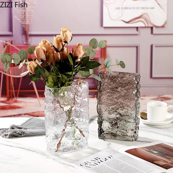 הקלה הקרחון אגרטל זכוכית מרובע הידרופוני עציצים, שולחן קישוט פרחים מלאכותיים דקורטיביים סידור פרחים באגרטלים