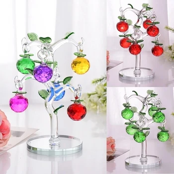 זכוכית קריסטל תפוח עץ עם 6pcs תפוחים Fengshui אמנות עיצוב הבית דמויות חג המולד, שנה חדשה מתנות, מזכרות, תפאורה, קישוט