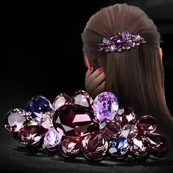 חדש קריסטל ורצוף Hairgrips נשים בנות יוקרה משובצים יהלומים מלאכותיים הקוקו אביב אלגנטי אופקי קליפ שיער אביזרים לשיער