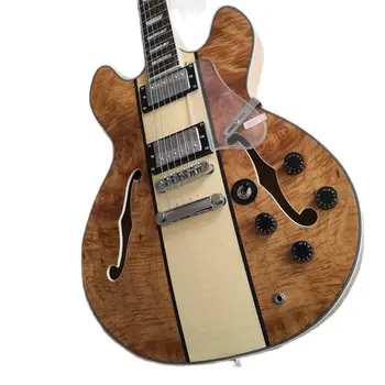 חלול גיטרה חשמלית 22 סריגים 6-חוט חום-עץ בהירcolor Humbucker פיקאפים רוזווד סקייט אצבעות מפעל מקצועי מותאם אישית.