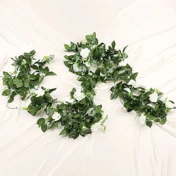 חתונה קישוט משי, פרחים מלאכותיים קש גפן עיצוב רווקות הביתה גן ראטן מזויף צמחי עלים גרלנד DIY