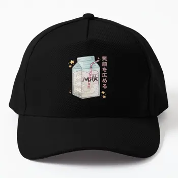 יפנית Kawaii קרטון חלב כובע בייסבול כובע מזדמן Casquette Mens שמש האביב 
 ספורט Czapka Snapback גברים שחורים מודפס דגים