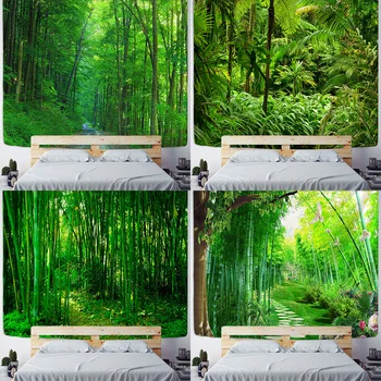 ירוק יער הבמבוק הטבע מרבדים עיצוב עץ מלא מרבדים יער תלייה על קיר הסלון קישוט עיצוב הבית עץ לקיר