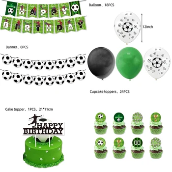 ירוק נושא כדורגל מסיבת יום הולדת קישוטי שולחן חד פעמיות עליונית עוגת באנרים כדור כדורגל נושא ספורט ציוד למסיבות