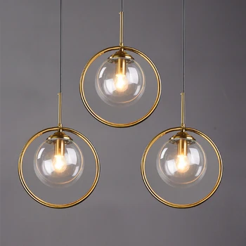 מודרני פשוט אמבר מצופה זכוכית כדור יחיד תליון מנורה נורדי מסעדה ליד המיטה בסלון עיצוב זהב E14 LED תאורה