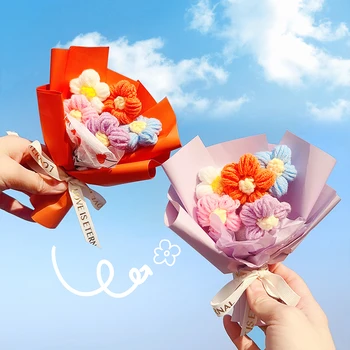 מיני סרוגה זר פרחים ביד סרוגים פרחים קטנים ארוגים ביד מלאכותית פרחוני מסיבת חתונה עיצוב מתנה ליום האהבה