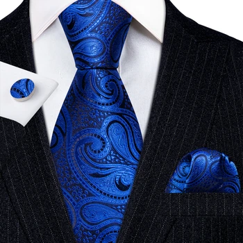 מעצב כחול פייזלי אלגנטי עניבות לגברים עניבה כיס מרובע חפתים להגדיר החתונה Bussiness מסיבת Gravatas בארי·וואנג 6258