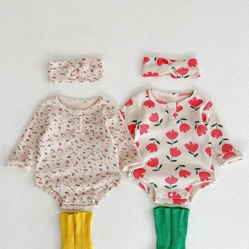 מתוק תינוק תינוקות שרוול ארוך פרח הדפסה Rompers סתיו היילוד ילדים בייבי בנות Rompers בגדי תינוקות בנות Rompers