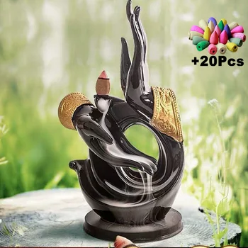 מתנה 20Cones פנג שואי GuanYin בודהה יד זן יוגה מפל זרם אחורי מבער קטורת קטורת בסיס מתנת מלאכה קישוט תה מחמד