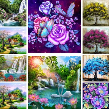 נוף פרח עץ מפל ציור לפי מספרים חבילת צבעי שמן 50*70 לוחות לפי מספרים דקורטיביים ציורי מבוגרים