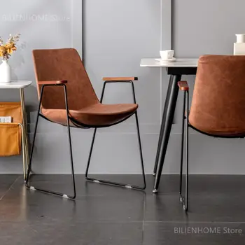 נורדי סלון פינת אוכל כיסאות עם משענת יד משענת הביתה רהיטי ברזל חשיל כיסא מעור קפה ומתן פנאי הכיסא
