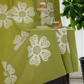 פשוט מודרניים, וילונות הסלון חמניות מודפס Cortinas השינה כותנה פשתן וילון רקום באיכות גבוהה וילונות